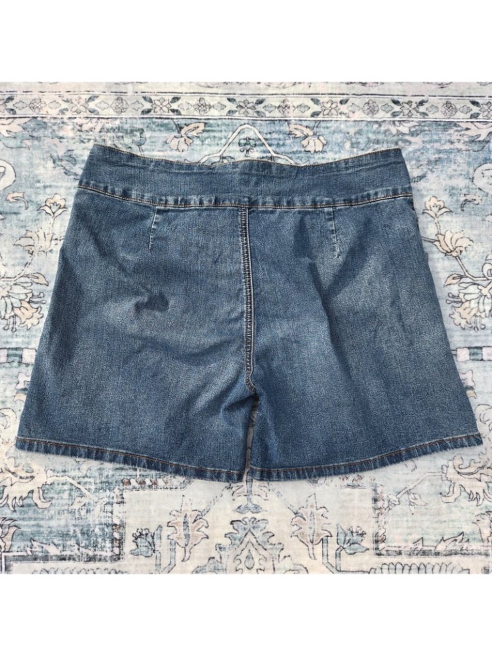 Vintage 90s Y2K Blue Denim Shorts With Buckle Belt Size L Mid Rise Stretch - Picture 6 of 8